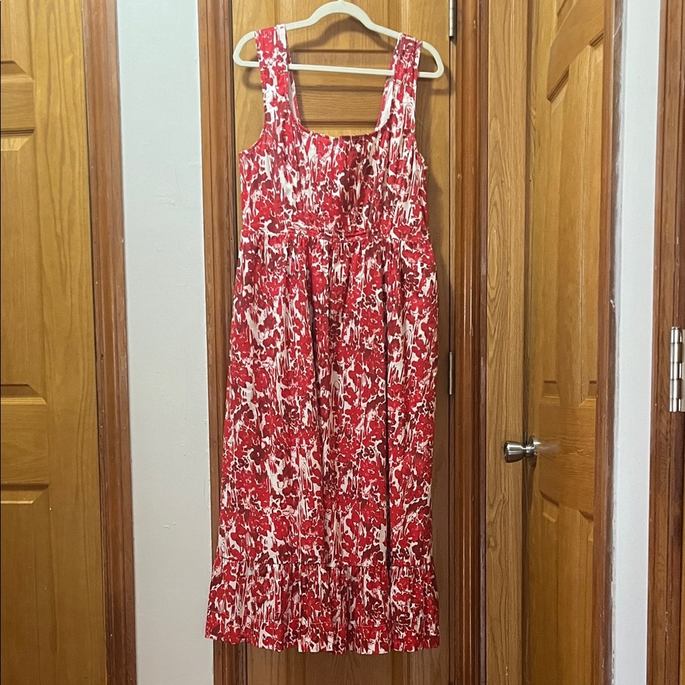 Anthropologie Red and White Floral Maxi Dress